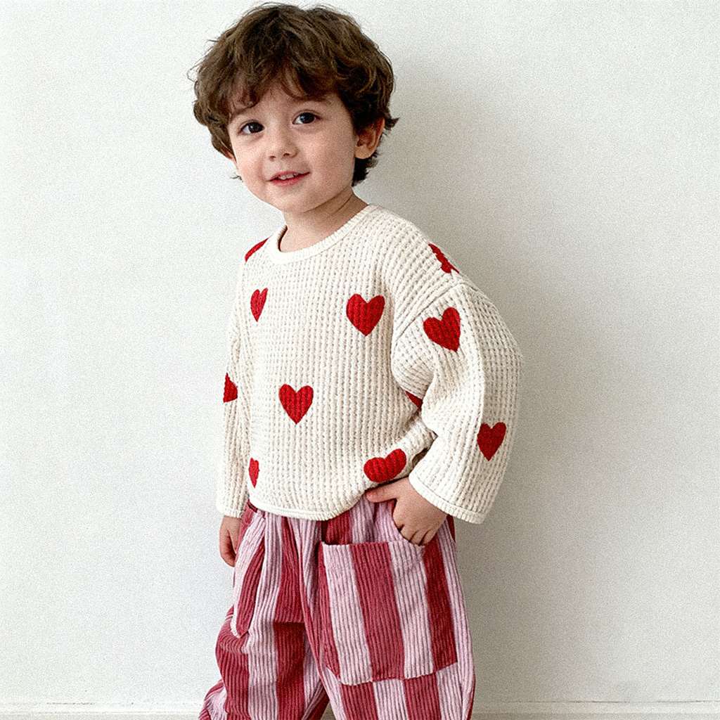 Baby Toddler Heart White Waffle Sweatshirt