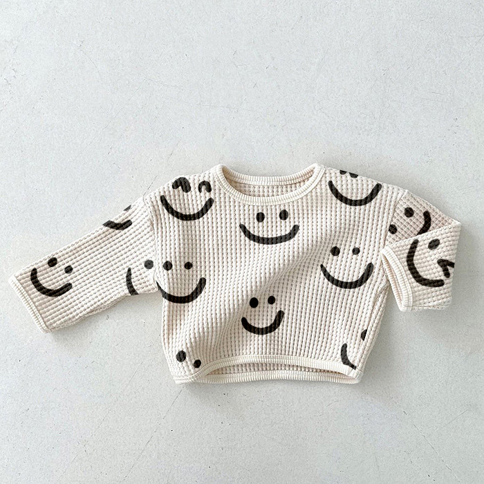 Baby Toddler Smiley White Waffle Sweatshirt