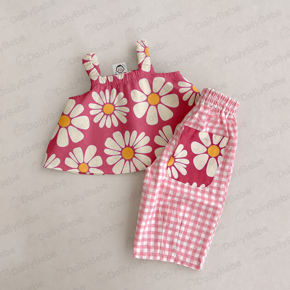 Baby & Kids Sunflowers PinkPlaid 2 Piece Set