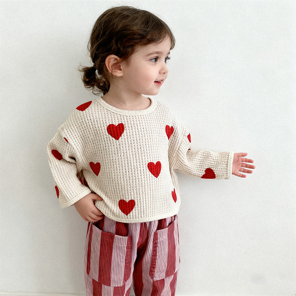 Baby Toddler Heart White Waffle Sweatshirt