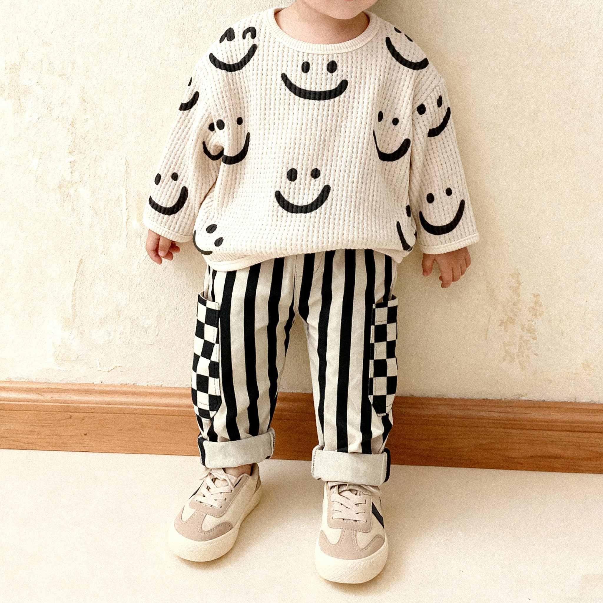 Baby Toddler Smiley White Waffle Sweatshirt