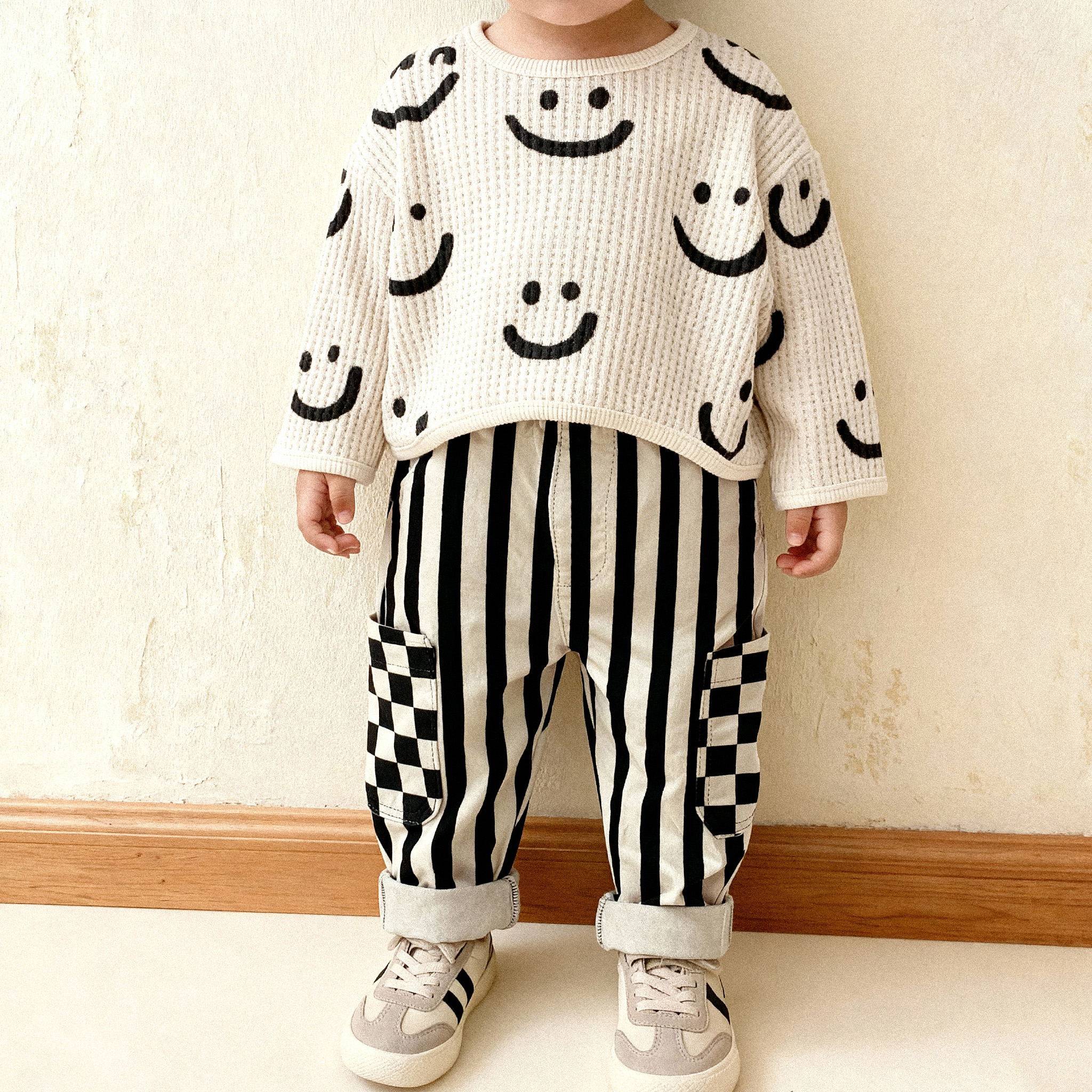 Baby Toddler Smiley White Waffle Sweatshirt