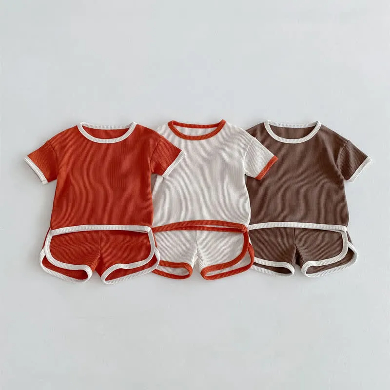 Baby 2-Piece Simple Waffle Sweatsuit Set