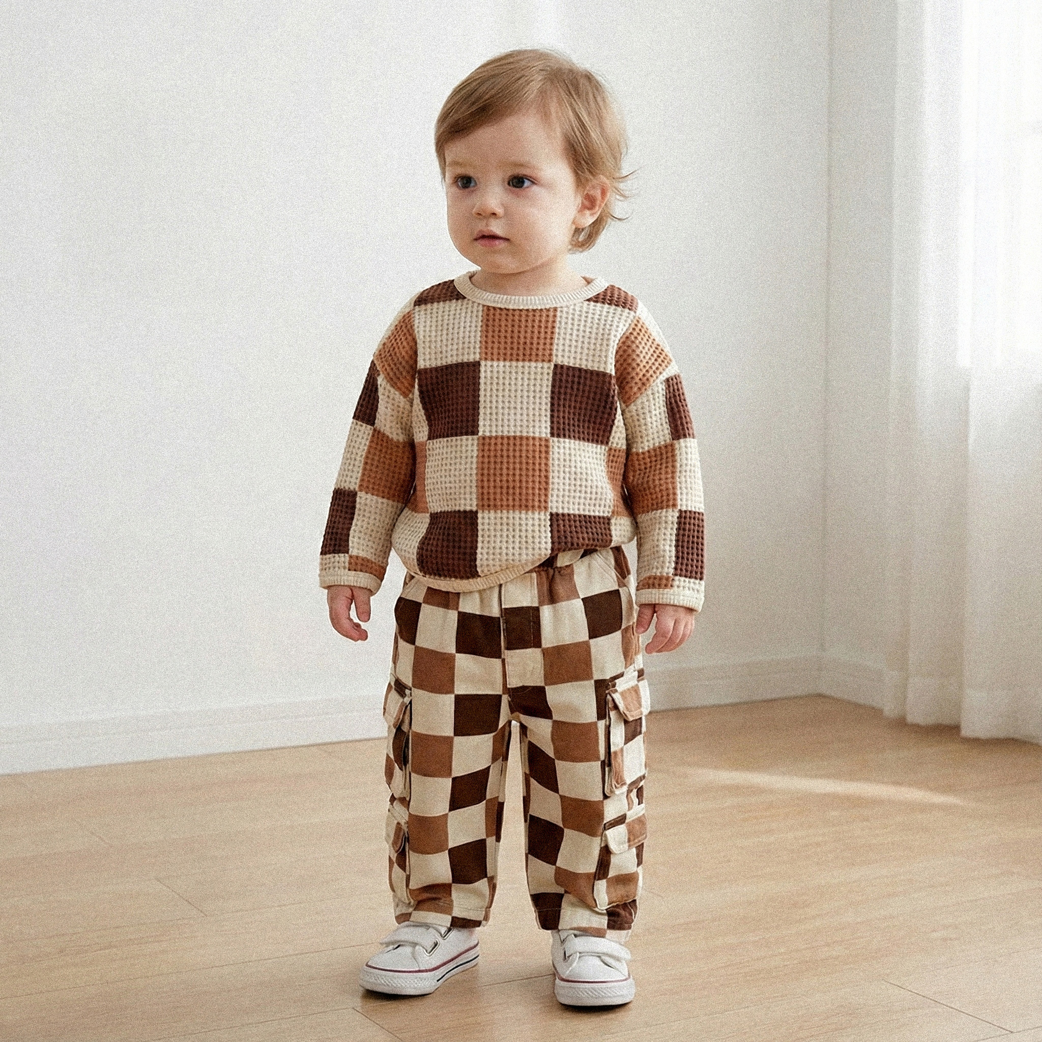 Baby Toddler Plaid White Waffle Sweatshirt