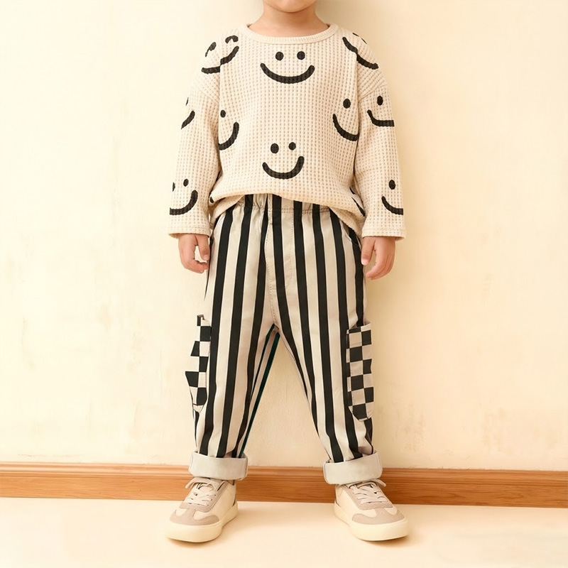 Baby Toddler Smiley White Waffle Sweatshirt