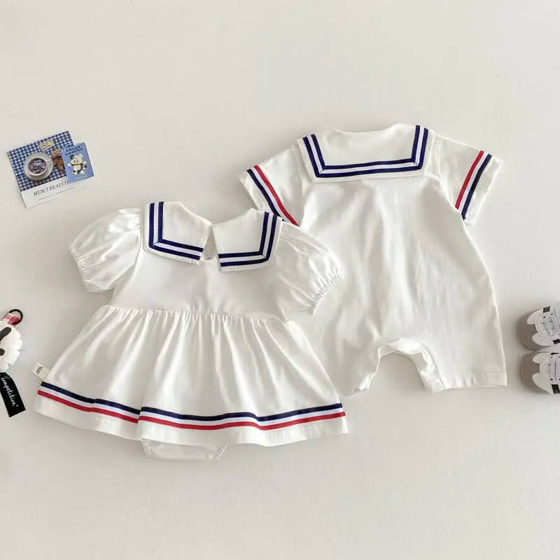 Baby Navy Collar Preppy Style White Romper/Bodysuit