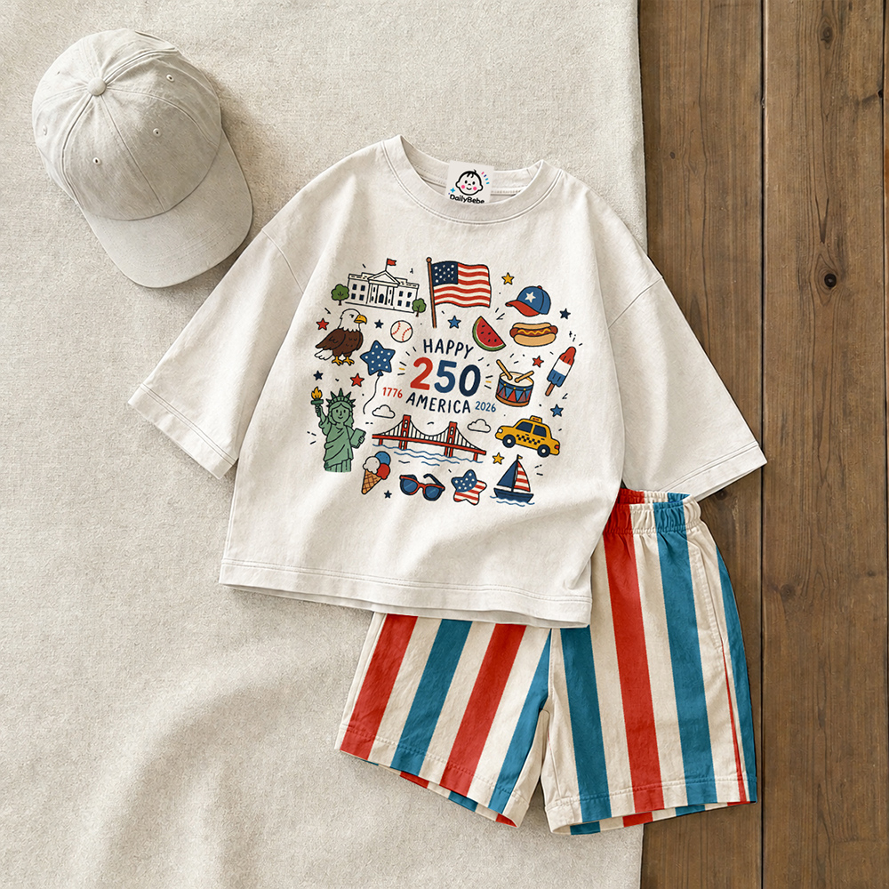 HAPPY 250 AMERICA Baby & Kids Tee and Stripe Shorts Sets