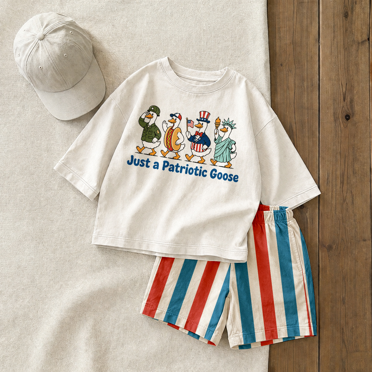 Baby & Kids Just a Patriotic Goose Stripe Shorts Set