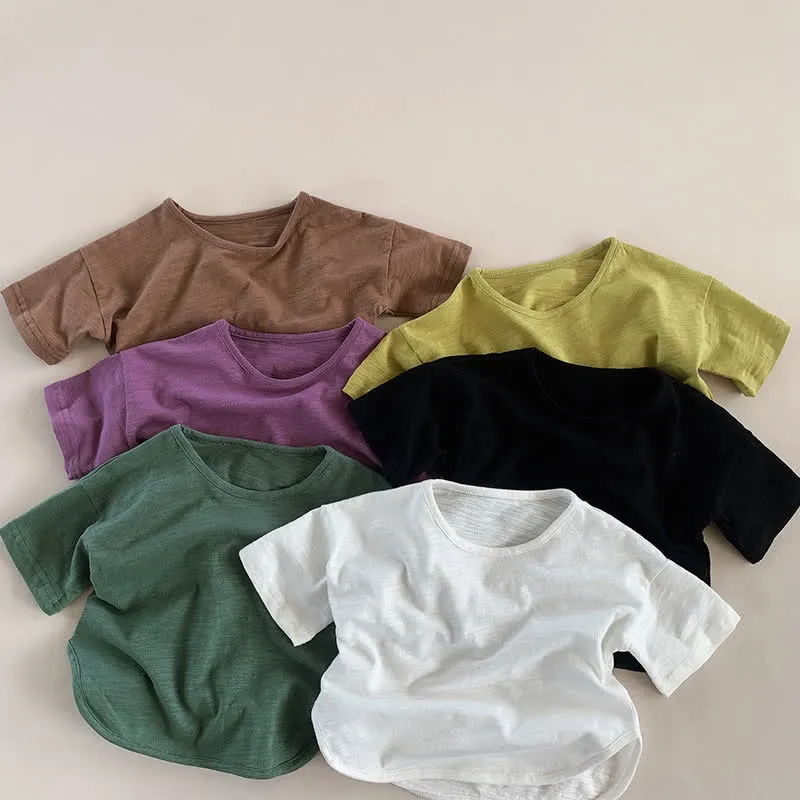 Kid Solid Color Retro Soft T-shirt
