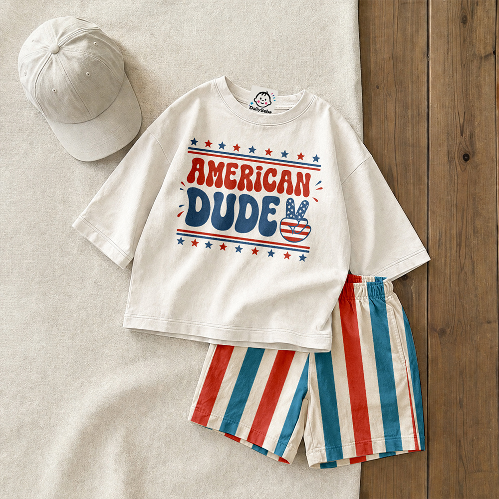 AMERICA DUDE Baby & Kids Stripe Shorts Set