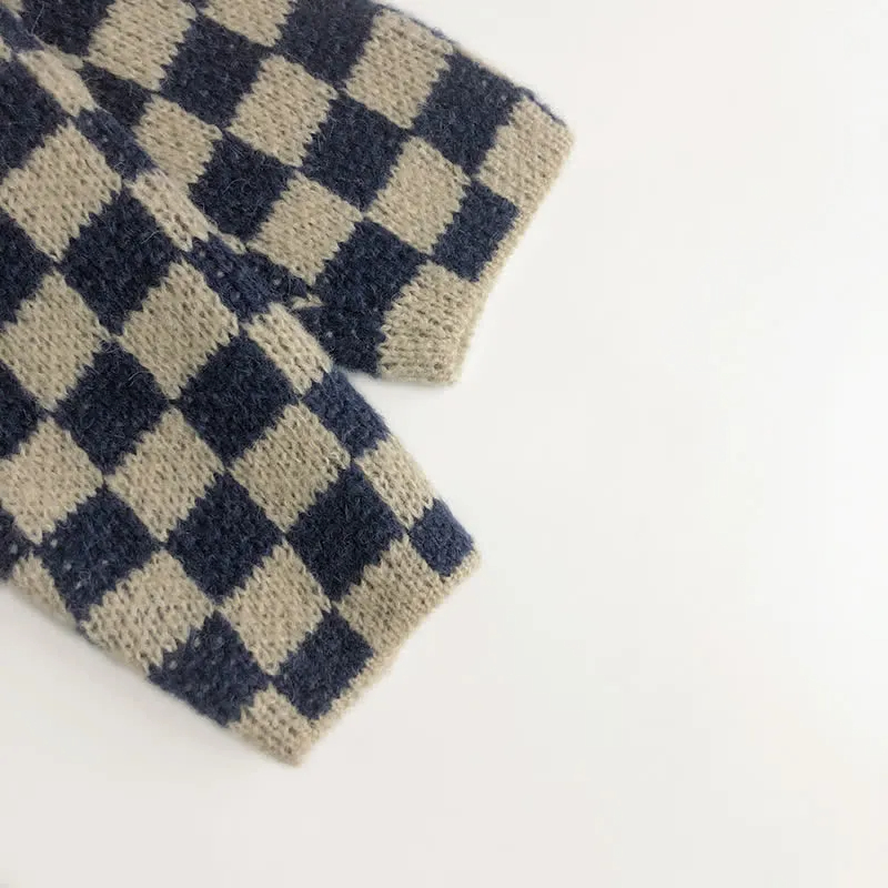 Toddler Boy Knitted Checkerboard Cardigan Shorts