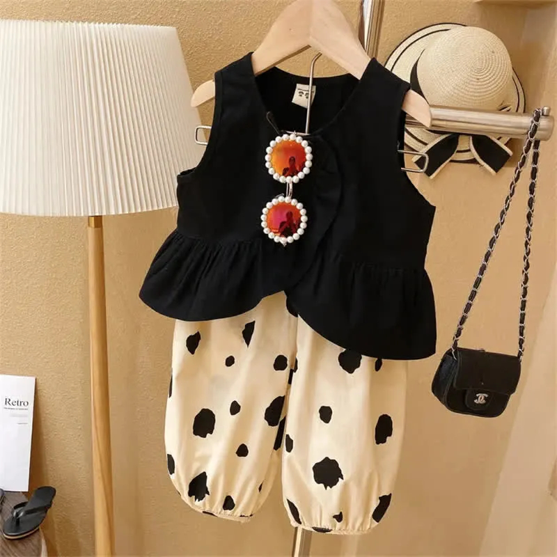 Toddler 2-Piece Sleeveless Black Dots Set