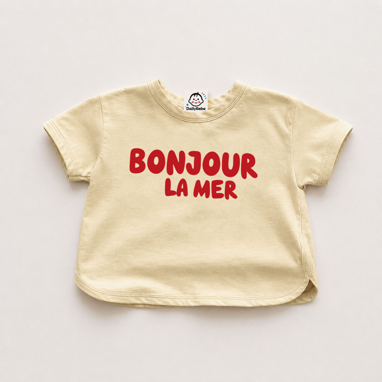 BONJOUR LAMER Baby Slogan Solid Color T-shirt
