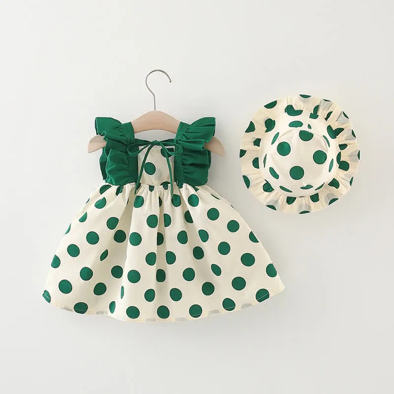 Baby Dots Ruffled Dress with Hat