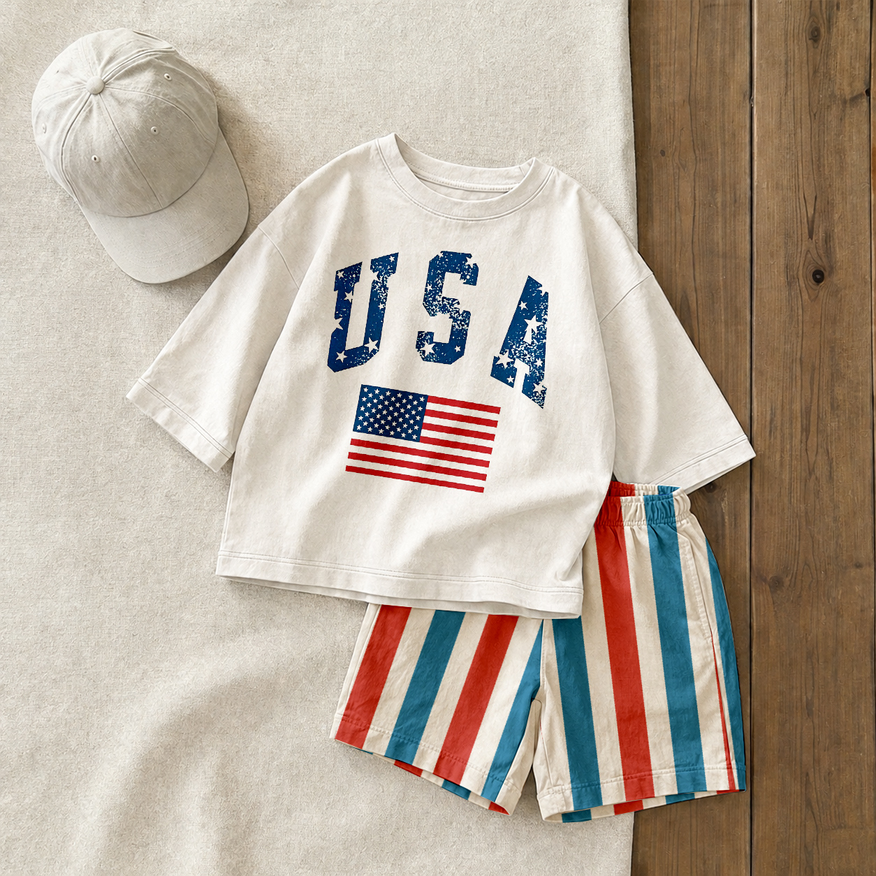 USA Baby & Kids Tee and Stripe Shorts Sets