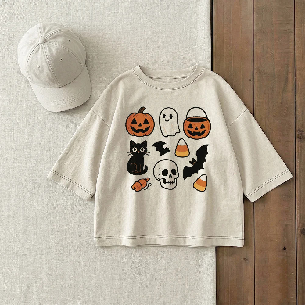 Baby & Kids Pumpkin Ghost Cat Bat Skull Print T-Shirt (6M-12Y)