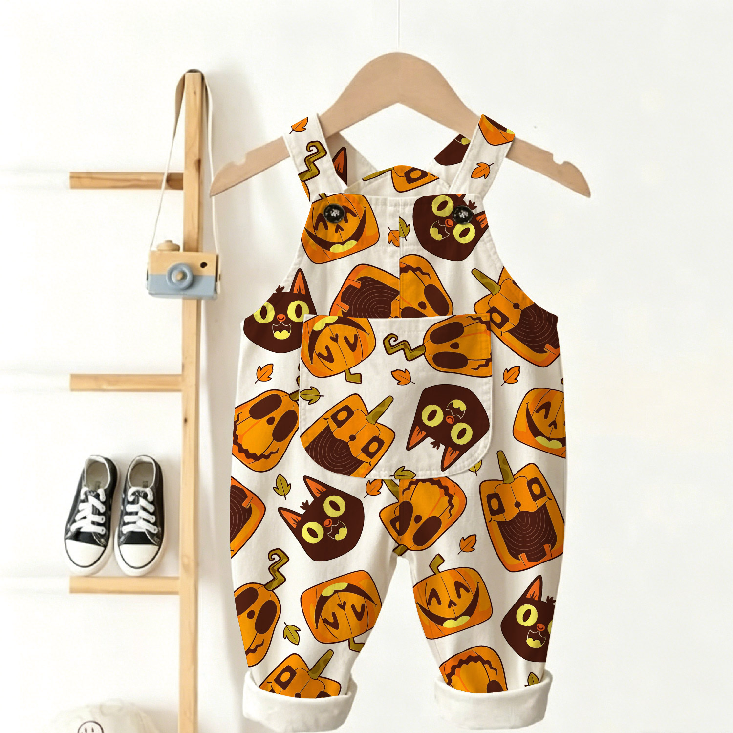 Baby Halloween Pumpkin Cat Overalls