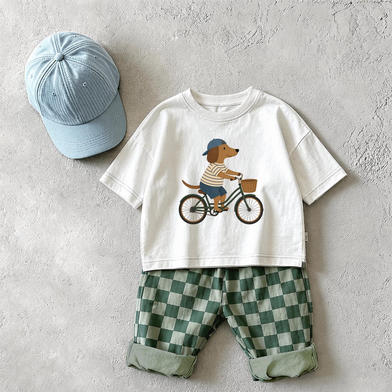 Baby & Kids Dog Skateboard Colorful Plaid 2 Piece Set