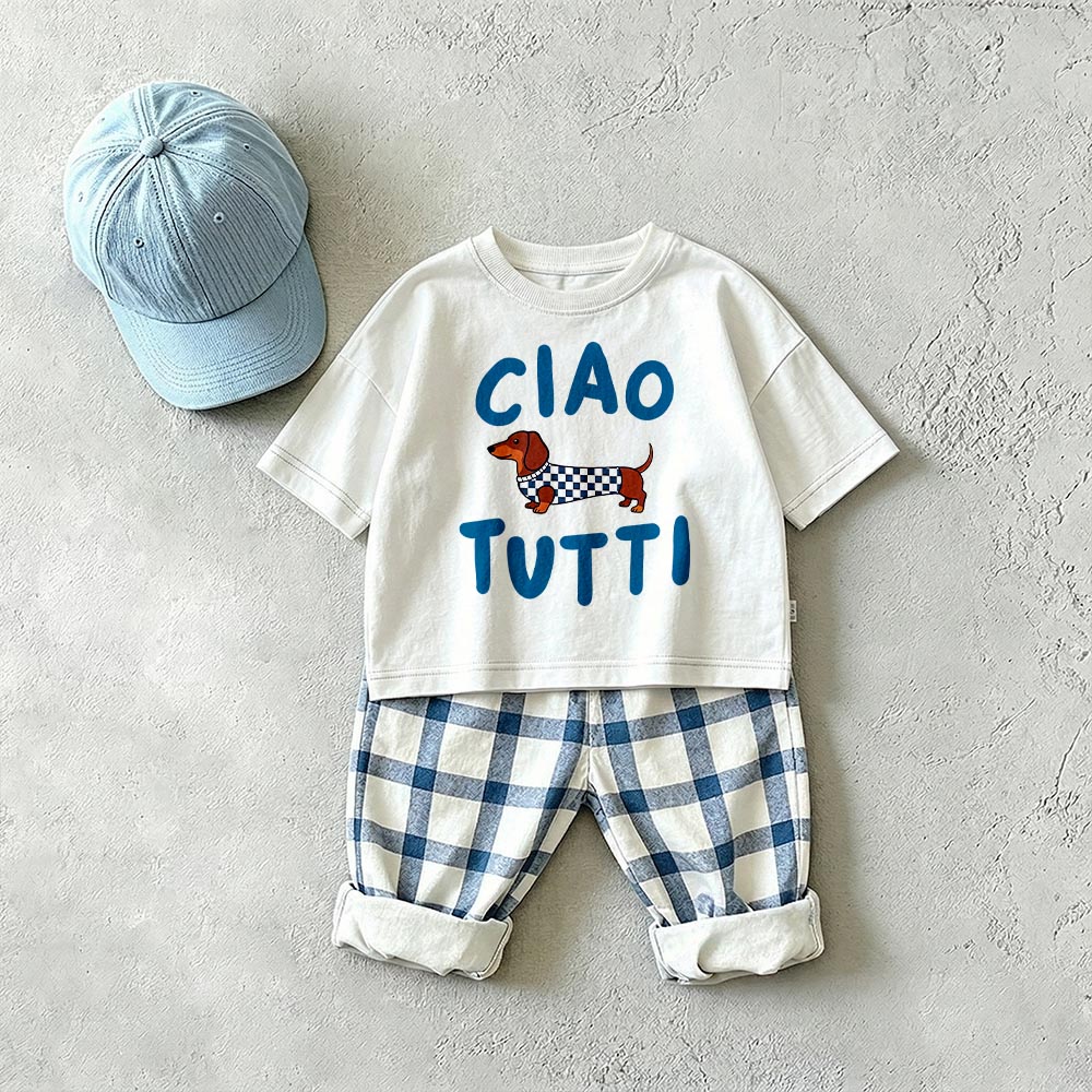The CIAO TUTTI Baby & Kids Dachshund Plaid 2 Piece Set