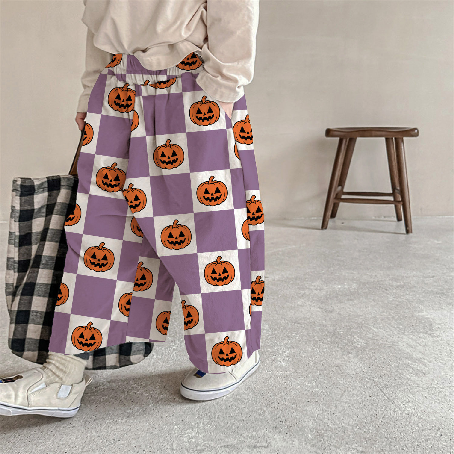 Baby & Kids Pumpkin Face Check Pattern Pants