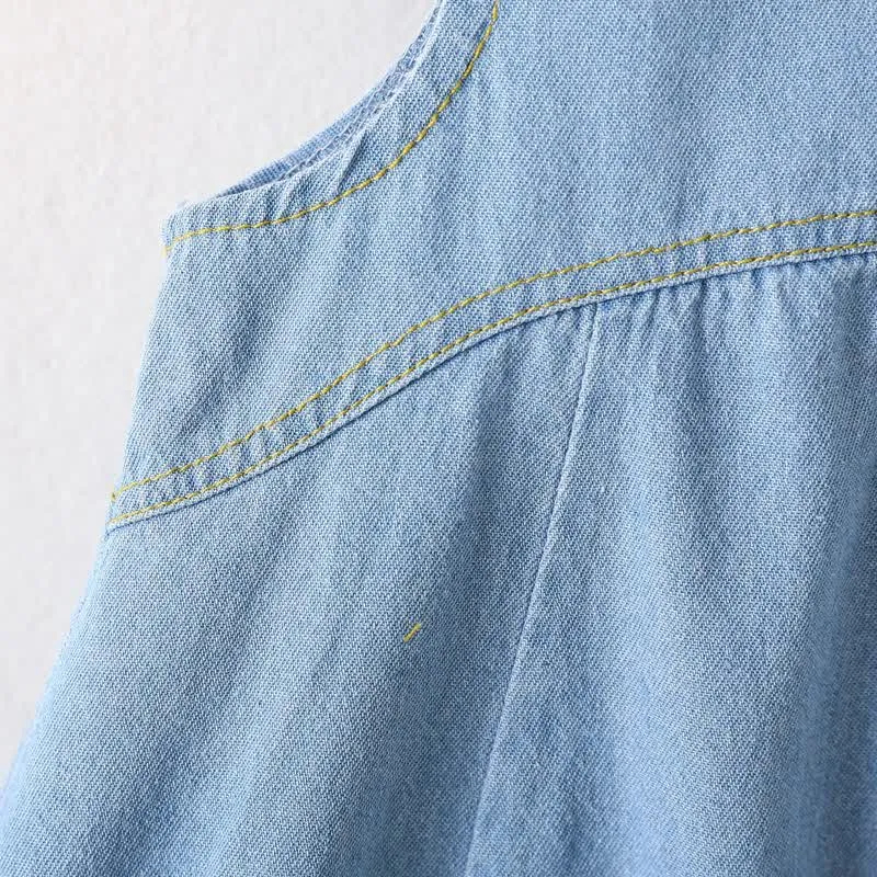 Baby Denim Pocket Bunny Ruffled Dress