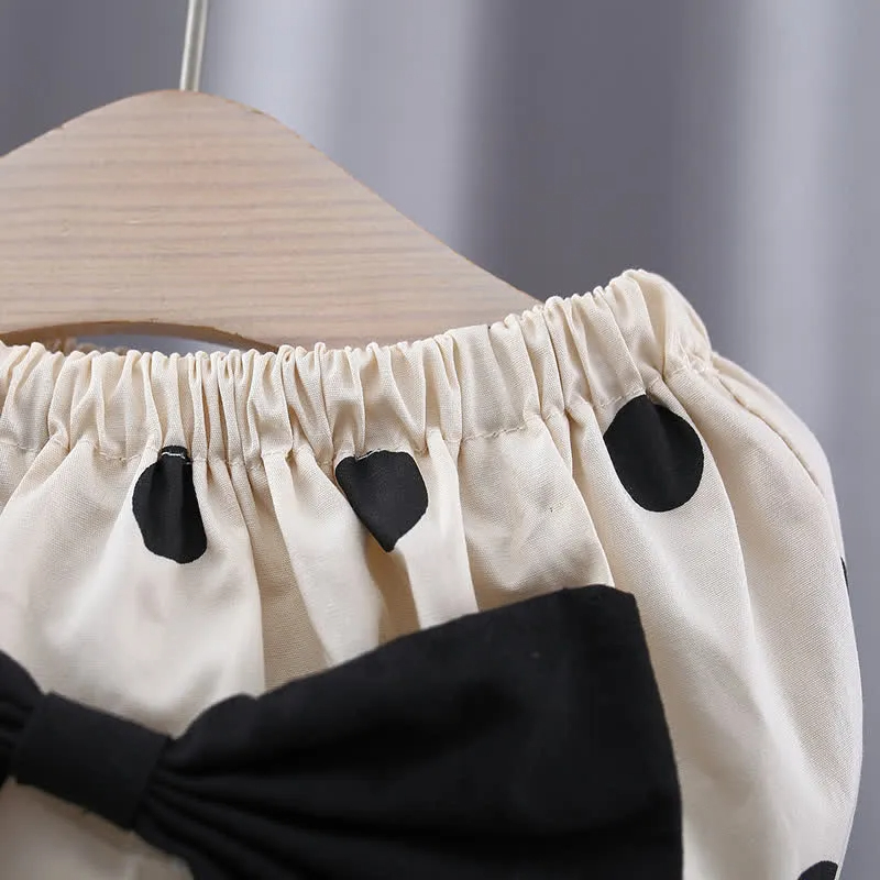 Baby Dot Camisole Bowknot Shorts with Hat