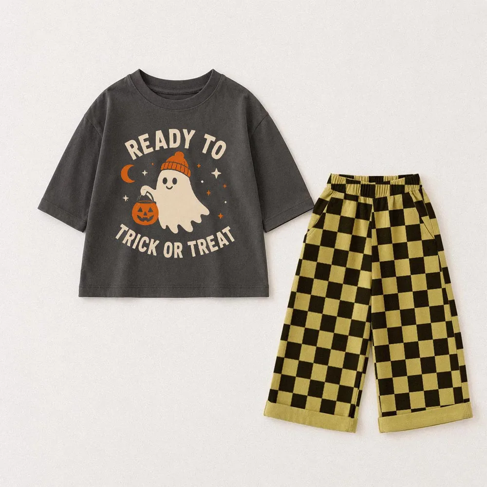 READY TO TRICK OR TREAT Baby & Kids Ghost Pumpkin Checkerboard 2 Piece Set