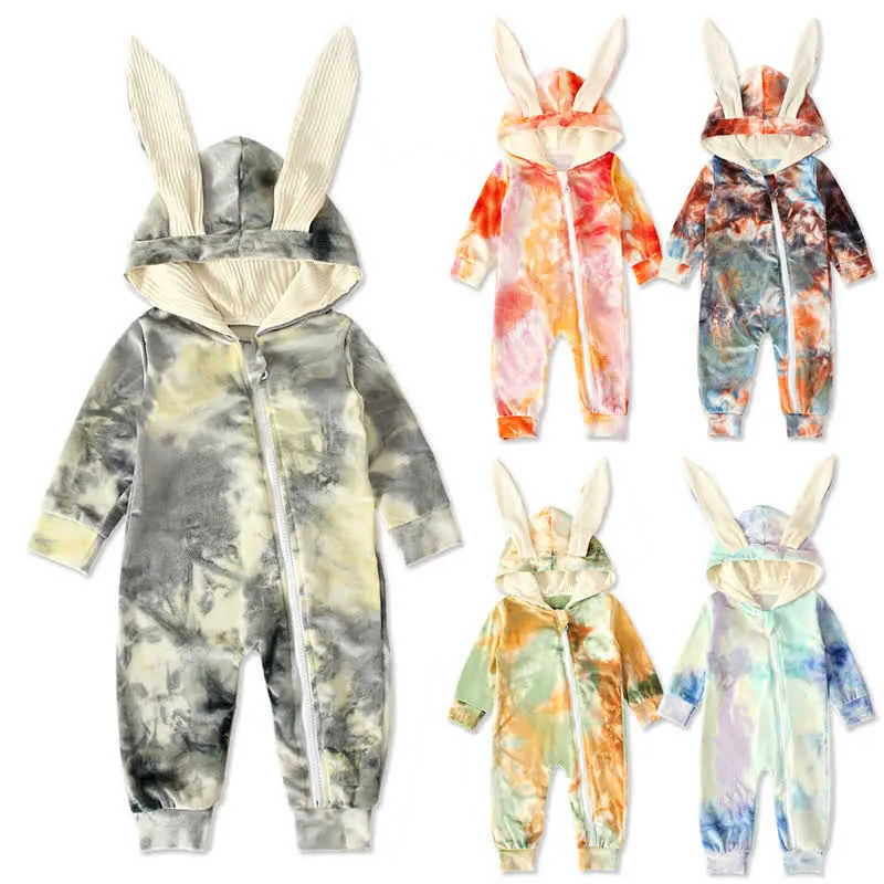 Baby Dyeing Easter Rabbit Ear Hooded Romper
