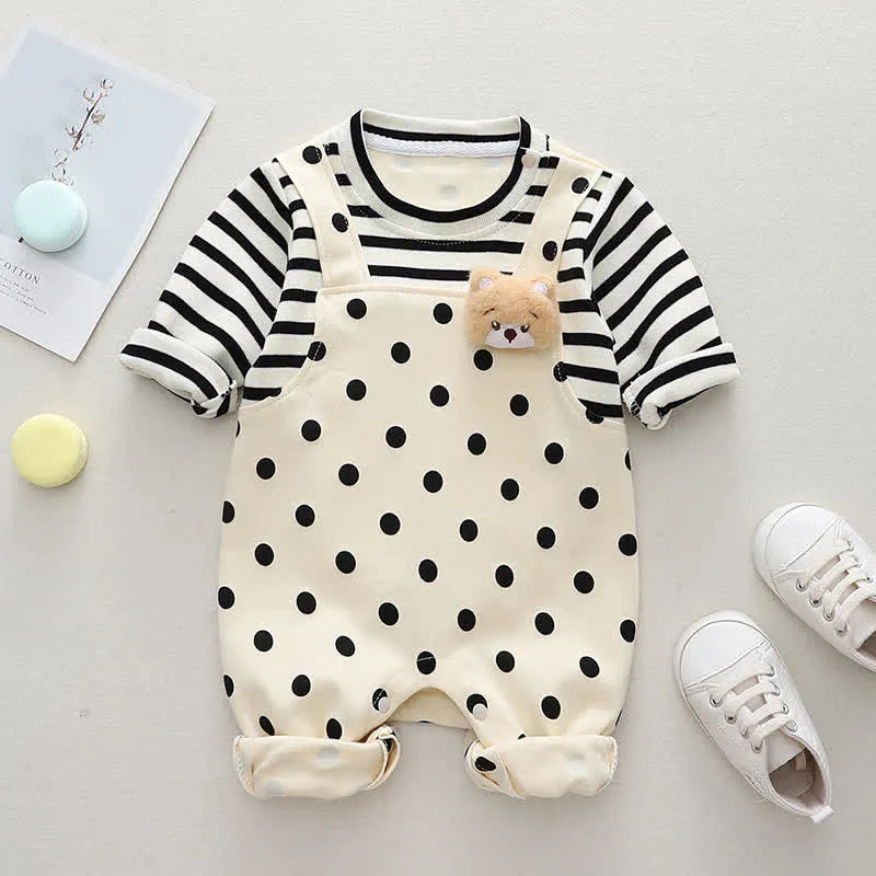 Baby Stripes Dots Beige Romper
