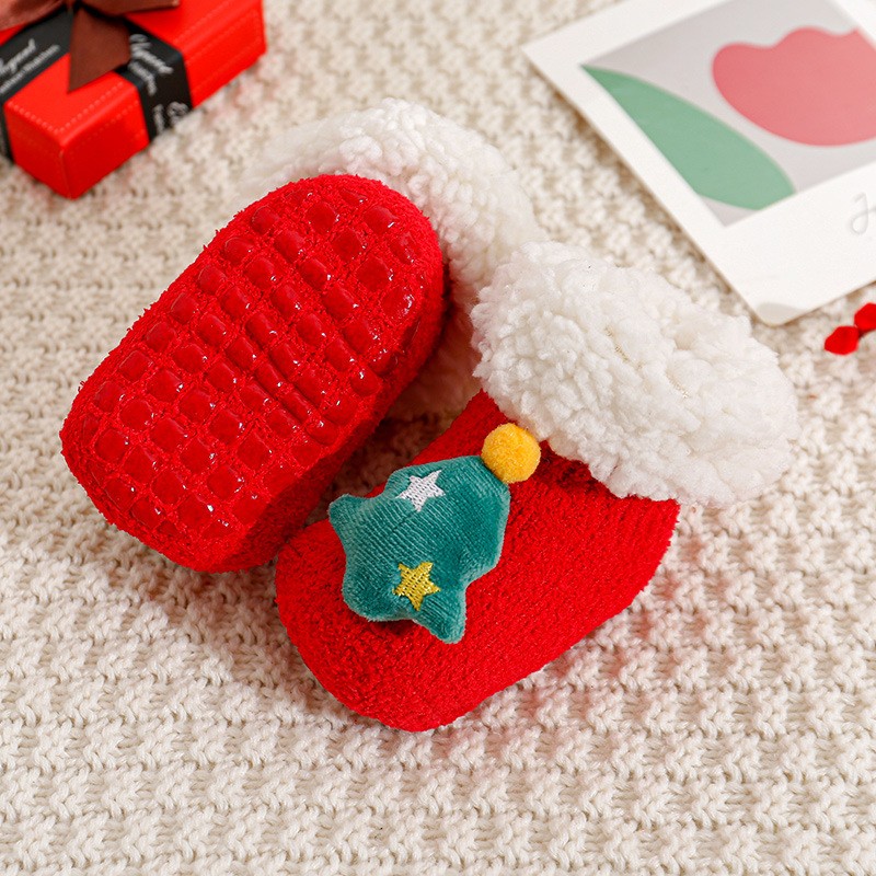 Baby Santa Claus Tree Reindeer Sherpa Floor Socks
