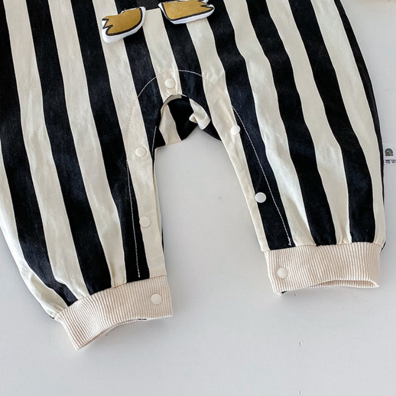 Baby Penguin Print Striped Patchwork Romper