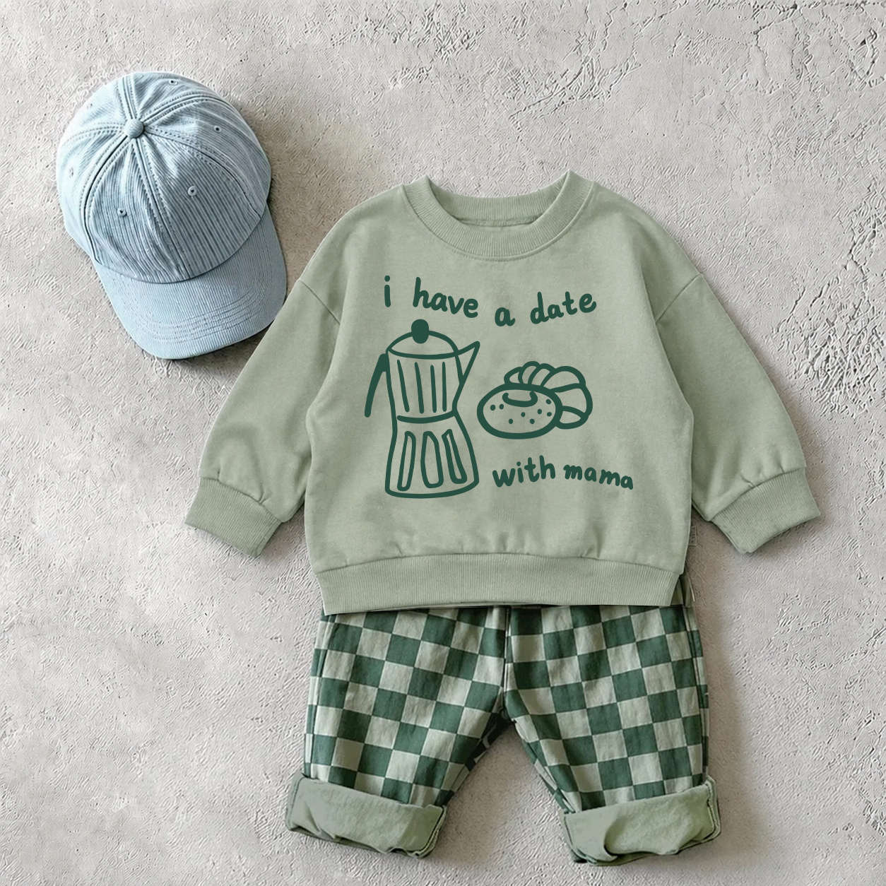 I HAVE A DATE WITH MAMA Baby Sweatshirt and Checkerboard Pants Set