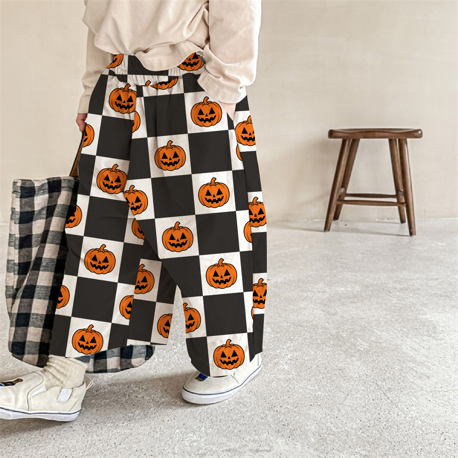 Baby & Kids Pumpkin Face Check Pattern Pants