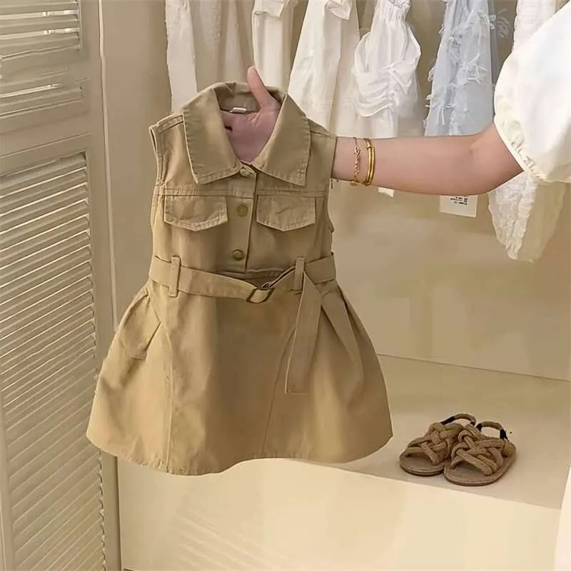 Toddler Khaki Worker Sleeveless Dress