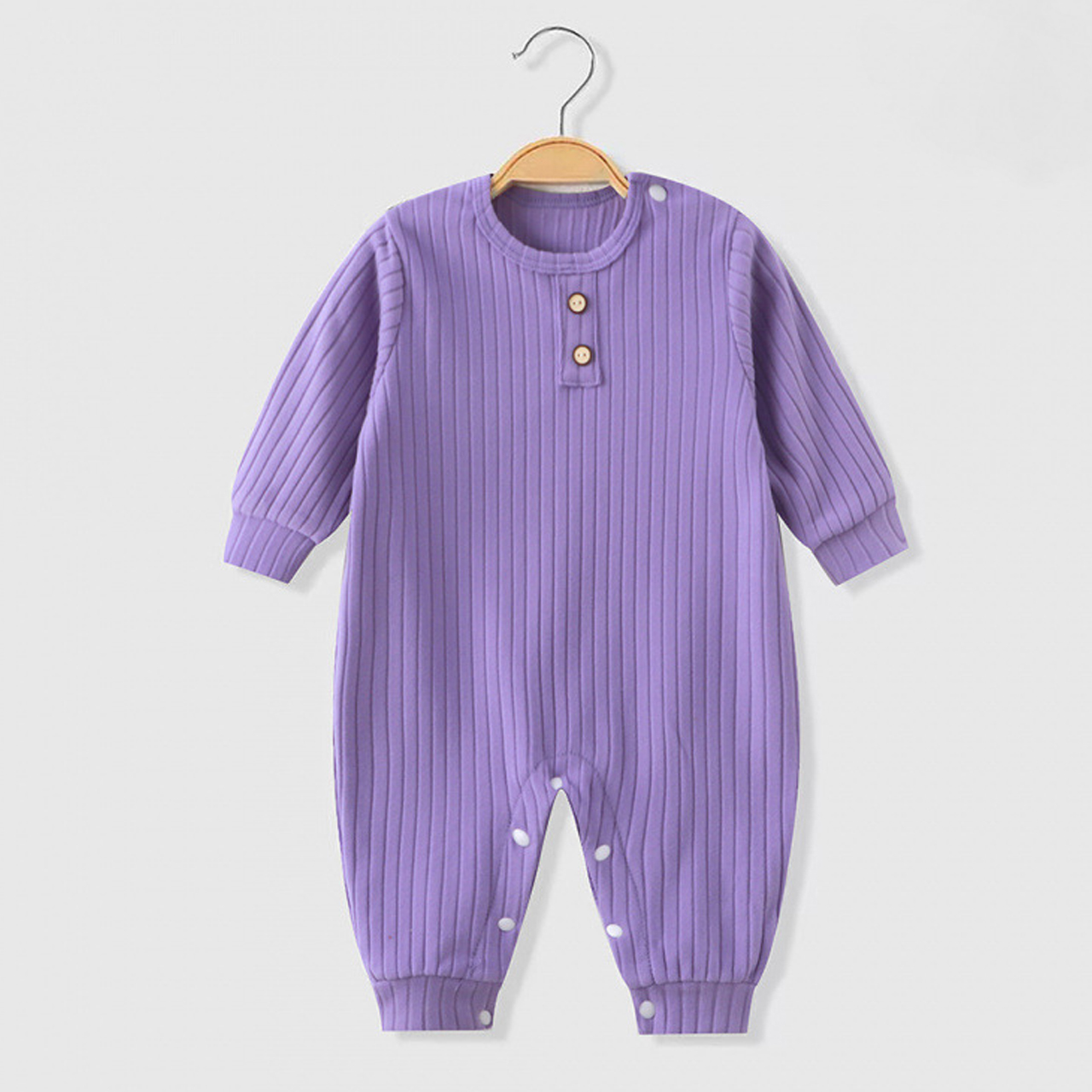 Baby Crew Neck Solid Color Ribbed Romper