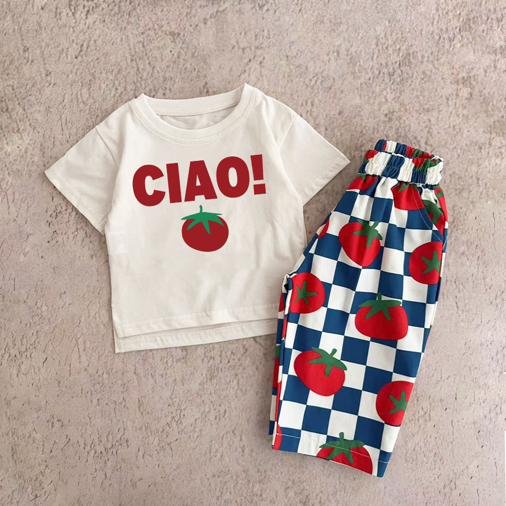 CIAO Baby & Kids Tomato Checkerboard Pattern 2 Piece Set