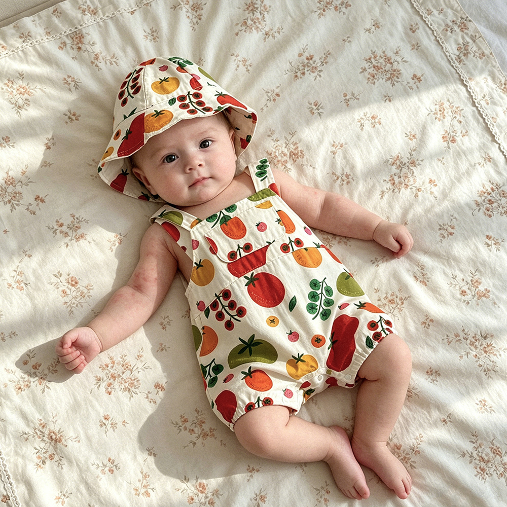 Baby Colorful Tomato Overall and Hat Set
