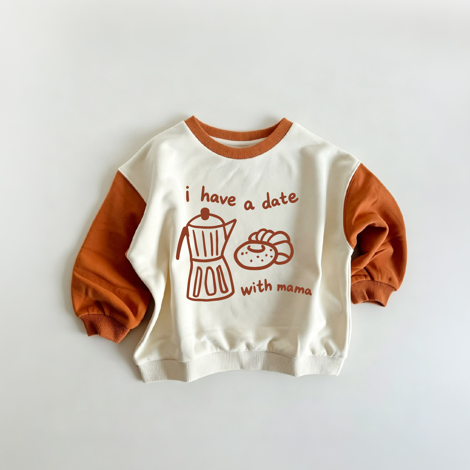 I HAVE A DATE WITH MAMA Baby & Kids Coffee Bread Color Blocking ​​Sleeves Sweatshirt
