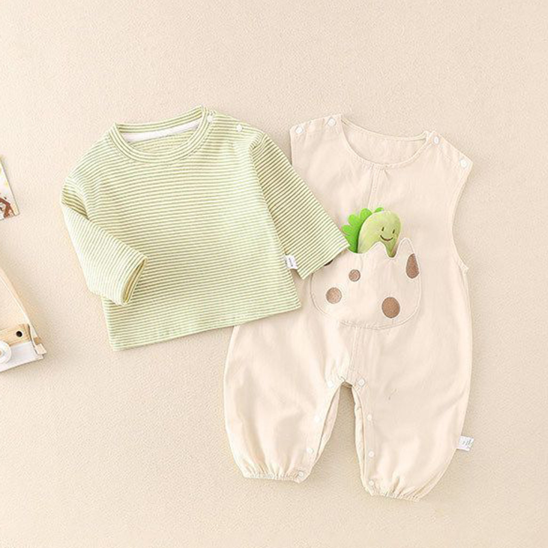 2-Piece Baby Dinosaur Egg-Shaped Dinosaur Doll Costume And Striped T-shirt