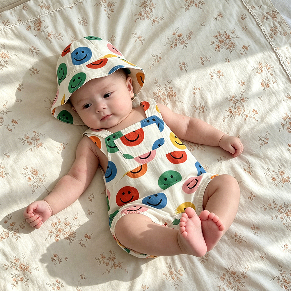 Baby Colorful Smiley Overall and Hat Set