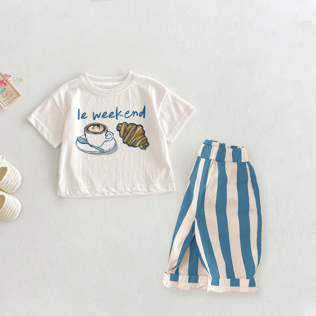 LE WEEKEND Baby Toddler Croissant Pattern 2 Piece Set