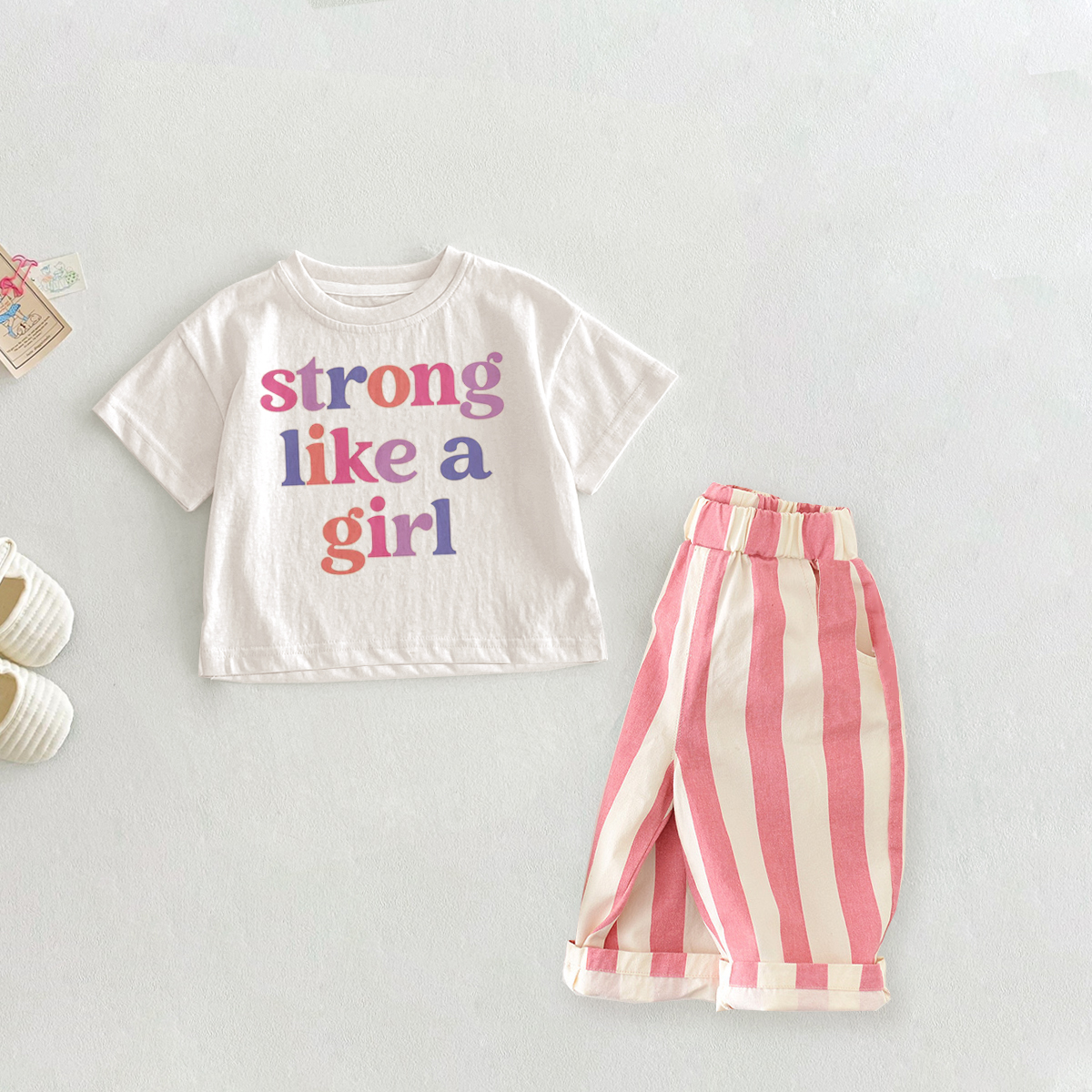 STRONG LIKE A GIRL Baby Toddler 2-Piece Slogan Set