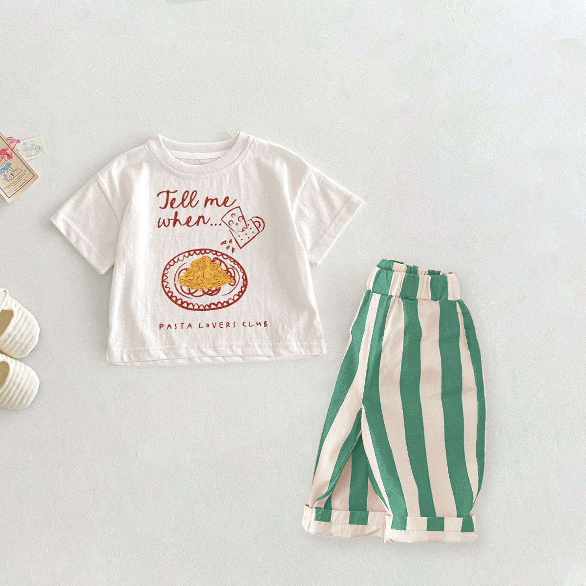 TELL ME WHEN PASTA LOVER CLUB Baby & Kids Stripe 2 Piece Set