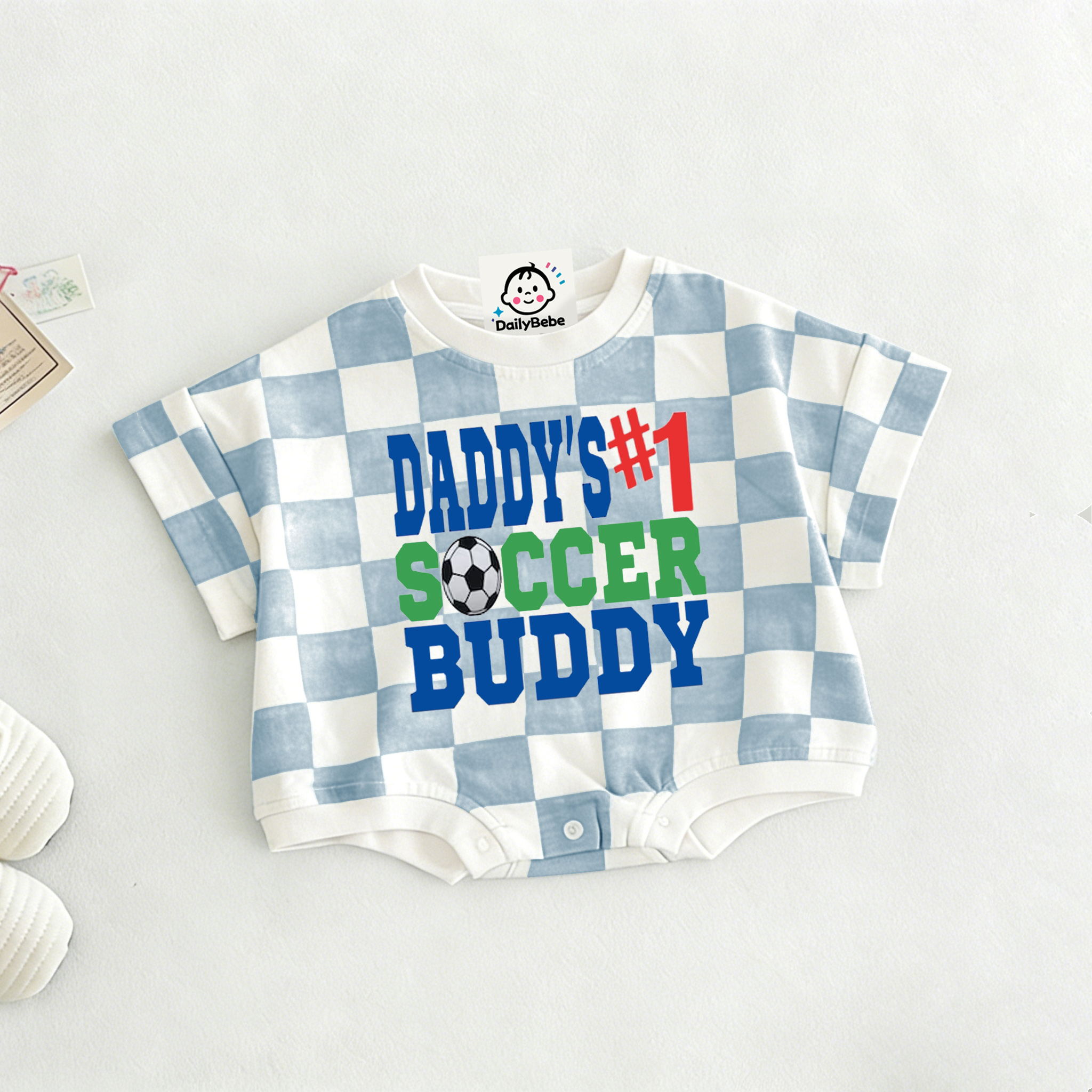 DADDY'S SOCCER BUDDY Baby Check T-shirt Romper