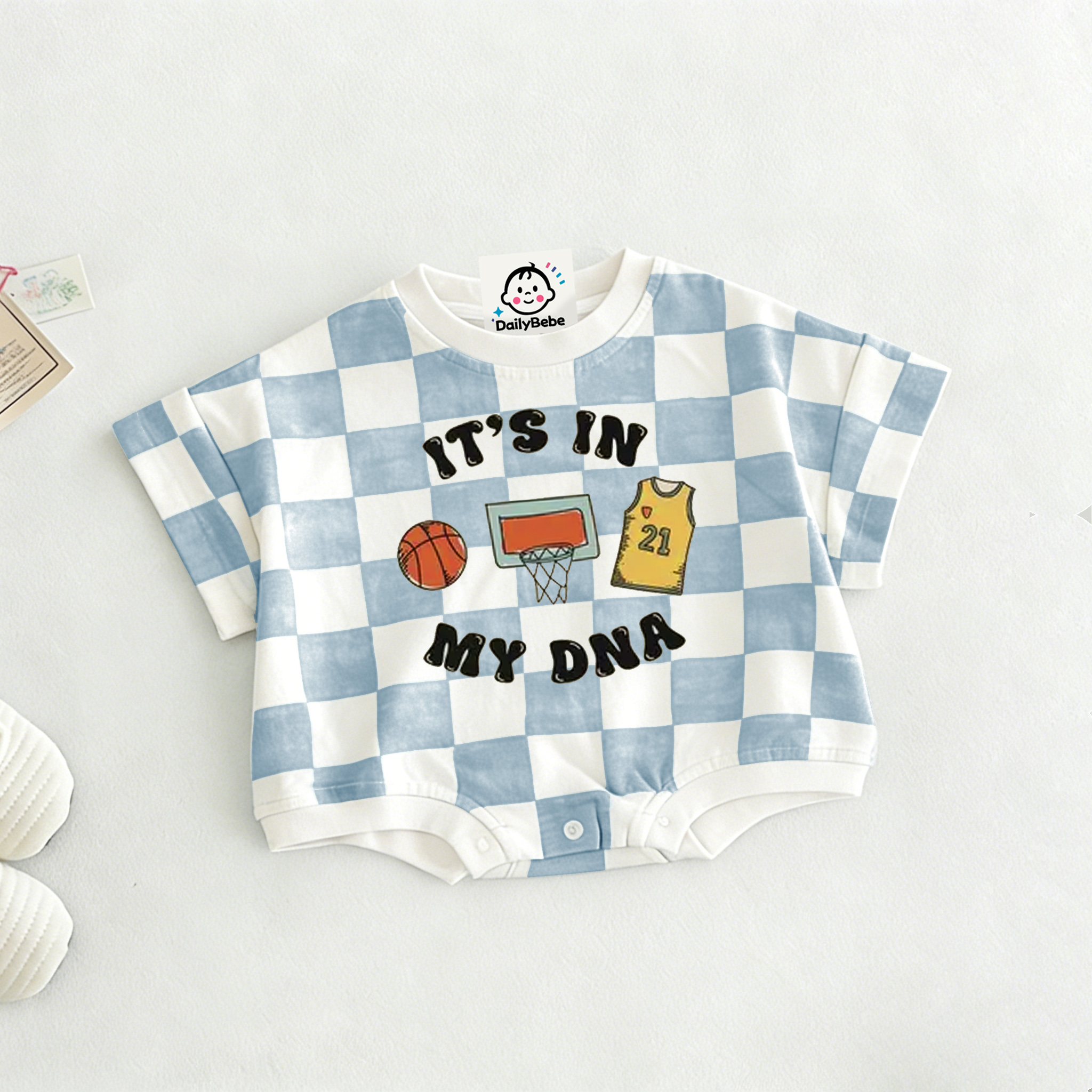 IT'S IN MY DNA Baby Baaketball Check T-shirt Romper