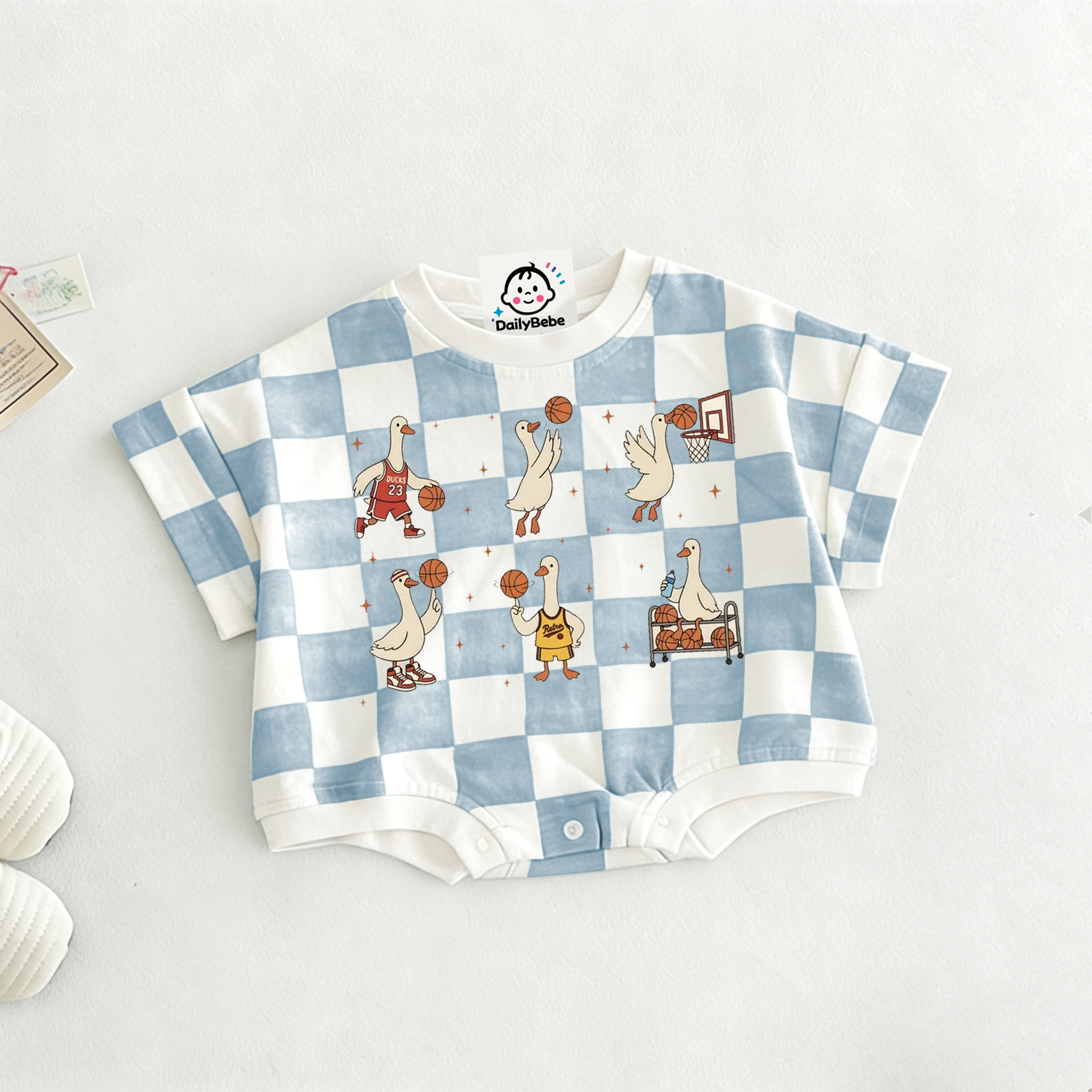 Baby Baaketball Goose Check T-shirt Romper