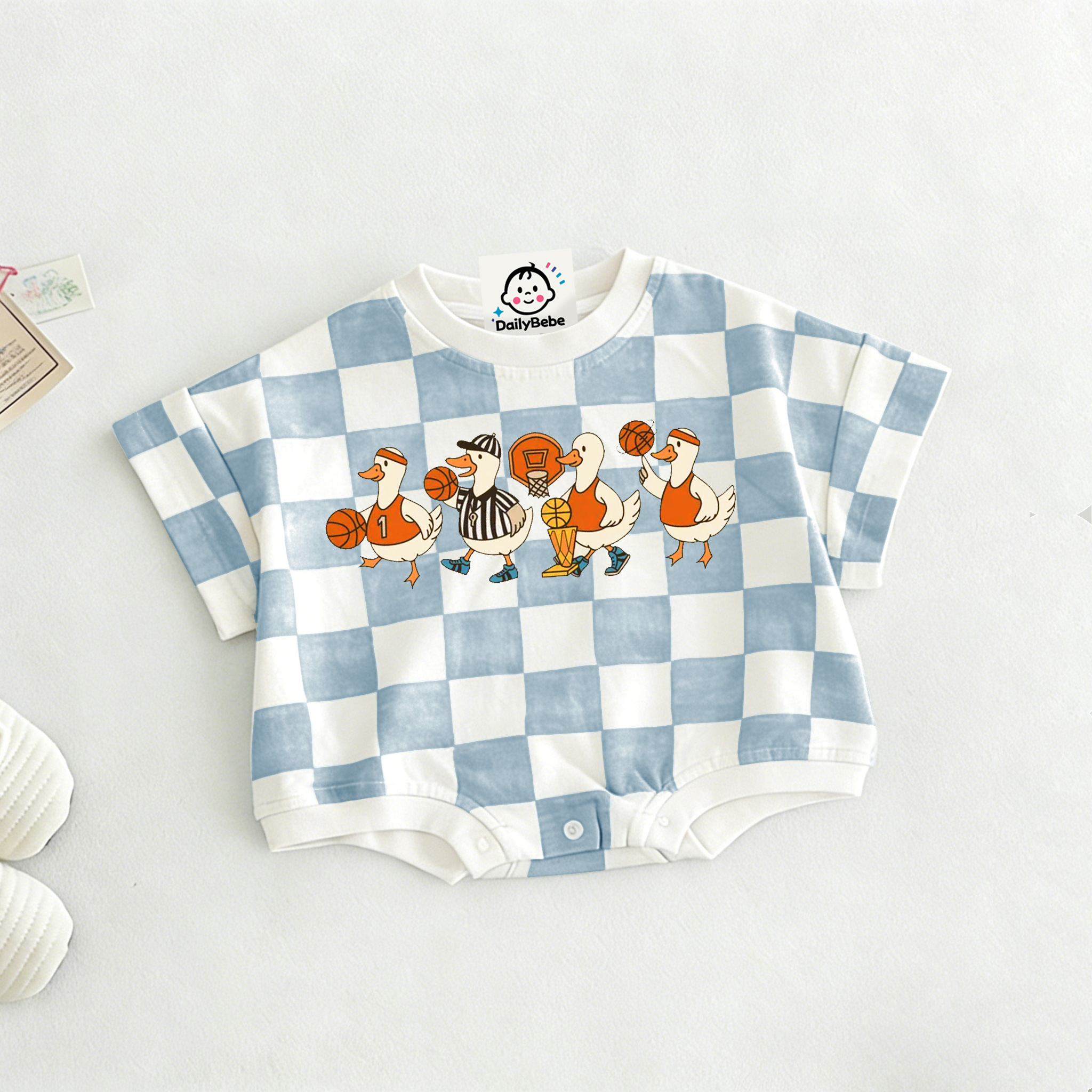 Baby Baaketball Goose Check T-shirt Romper