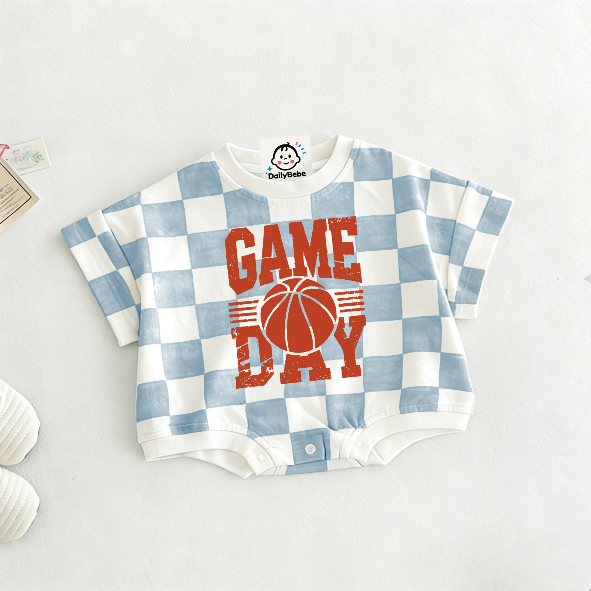 GAME DAY Baby Basketball Check T-shirt Romper
