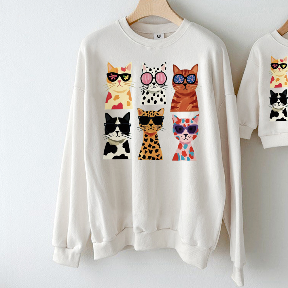 Mama and Me Cat Pattern Sweatshirt