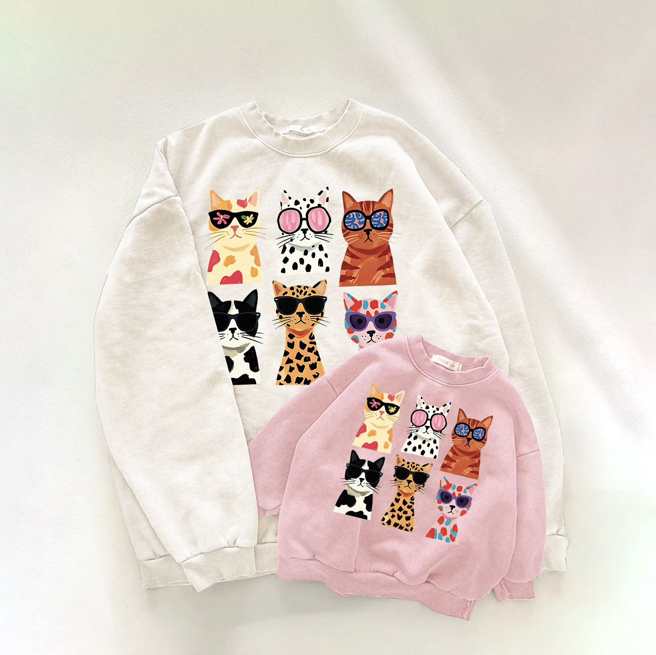 Mama and Me Cat Pattern Sweatshirt